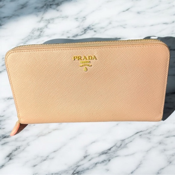 Prada Powder Pink Large Saffiano Leather Zip Around Wallet A49 - Picture 1 of 6
